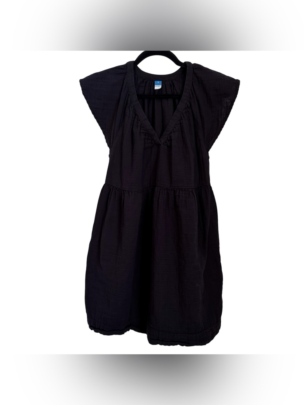 Old Navy Black Flutter Sleeve V-Neck Tiered Dress Women’s Small 100% Cotton
